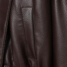 Chaqueta de cuero sintético holgada para mujer de otoño e invierno, chaqueta de motocicleta de moda de calle con bolsillos con cremallera - Café integral - Ver 10