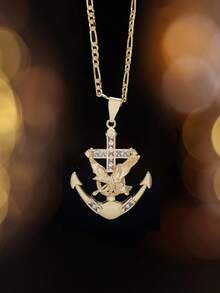 1 pièce Bijou de mode plaqué or 14 carats Pendentif aigle et ancre en laiton pour homme, cadeau de remise des diplômes, fête - Point d'ancrage - Voir 11