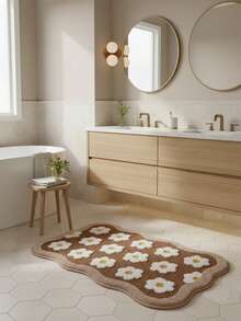 1 pieza Alfombra de baño con diseño de flor de margarita de lana, tapete de baño altamente absorbente, alfombra de baño, decoración del hogar - Multicolor - Ver 3
