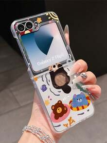 1pc Fashion Simple Matte PC Material Simple Cute Animal Bear Element Folding Phone Case, Can Protect And Prevent Falling For: SamsungGalaxy Zflip 3/Zflip 4/Zflip 5/Zflip 6/Zflip 7/ Find N3 Flip/ Razr 50 Ultra/ Razr 60 Ultra/ 60/ Lola Razr 50/XiaomiMIX Flip/Galaxy Z Flip7 FE - Clear - View 12