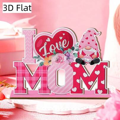 Đồ trang trí để bàn bằng gỗ hình chữ "I Love MOM" mừng Ngày của Mẹ, họa tiết kẻ caro, sọc, chấm bi, hình chú lùn mũ hồng chấm bi trái tim, trang trí hoa lá ba màu, đồ trang trí bàn làm việc Ngày của Mẹ, trang trí cửa sổ, bàn ăn ngày lễ, trang trí phòng khách, phòng ăn theo phong cách nông trại, phụ kiện trang trí nhà cửa ngày lễ, trang trí phòng.