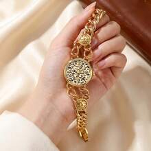 1 chiếc đồng hồ nữ in họa tiết da báo, mặt số La Mã, dây đeo hợp kim mạ vàng, kiểu dáng nữ tính cổ điển, đồng hồ thạch anh, điểm nhấn hoa trà 3D, kiểu vòng tay - Hoàn hảo cho đeo hàng ngày, dự tiệc và tạo nên vẻ ngoài độc đáo. - Bạc - Xem 9