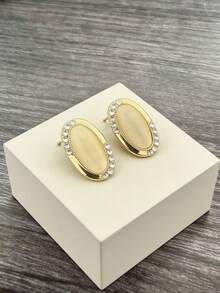 1对经典几何耳钉，百搭新品，欧美风格 - 彩色 - 查看 2