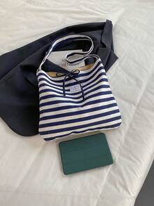 Casual And Minimalist Style. 2026 New Model Women's High-End Daily Versatile Large-Capacity Commuter Classic Striped Crossbody Bag - Navy Blue - View 10