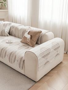 1pc Bohemian Style Linen-Look Sofa Cover, Multi-Color Design Sofa Cushion For All Seasons, Protective Pet-Friendly Sofa Pad Suitable For 1-Seater, 2-Seater, 3-Seater, 4-Seater Sofas - Khaki - View 10
