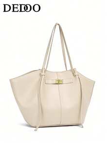 Dedoo Fashionable Large Capacity Trapezoid Design Lock Closure Women's Shoulder Bag, Luxury PU Leather Handbag, High-Quality Underarm Bag - Beige - View 3