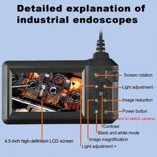 LED Pipe Inspection Camera 8-LED Video Inspection Mirror, 1920P HD Industrial Endoscope (With 3" IPS Screen) 3 8ft Detachable Flexible Borescope, Suitable For Automotive And Machinery Repair - 4.3-inch - 10-meter Dual Camera - View 5