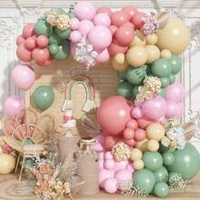 104 piezas Kit de arco de globos verde y rosa, set de guirnalda de globos de cumpleaños verde, rosa y albaricoque de 5, 10 y 18 pulgadas para decoración de fiestas, bodas y aniversarios - Ver 14