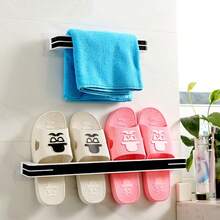 Juego de accesorios de baño, cepillo de inodoro de material de silicona de lujo transpirable, estante para zapatillas, toallero, jabonera, organizador triangular, estante de almacenamiento rectangular, solución todo en uno, instalación sin taladrar - 296-Gris - Ver 2