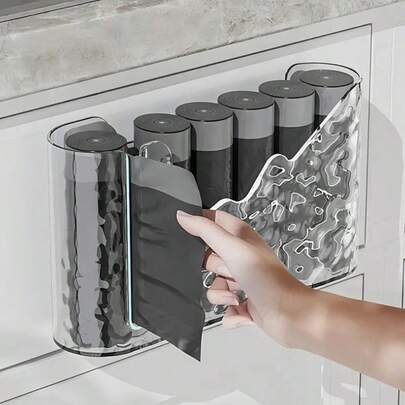 1个/2个大容量壁挂式垃圾袋收纳盒 - 无需钻孔，节省空间的厨房和浴室收纳盒，多隔层设计方便取用，耐用塑料材质，是家居收纳的理想之选，垃圾袋支架。