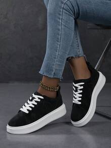 2026 New Women's Lace Up Casual Shoes, Sports Shoes, White Shoes, Women's Shoes, Skateboarding Shoes, Lightweight Street Board Shoes - Black - View 4