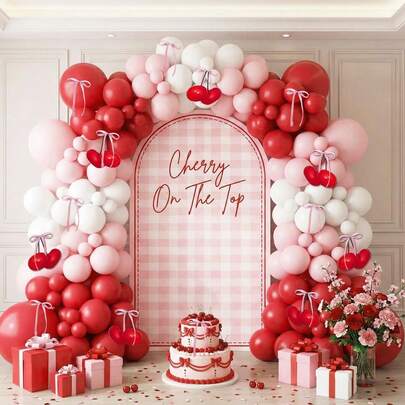 127pcs Cherry-Themed Balloon Arch Set, Includes Red, Pink, And White Latex Balloons, Perfect For Birthday Parties, Baby Showers, First Birthday Parties, Bridal Showers, Weddings, Proposals, And Valentine's Day Party Decorations.