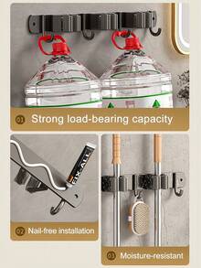 1PC-Stainless Steel Wall-Mounted Broom Hook Storage Rack, Gardening Tools Mop Hook Storage Rack, Multi-Functional Storage Rack, Easy To Install, Space-Saving, Suitable For Home, Kitchen, Garden, Laundry Room, Garage, School Dormitory - Style a - View 4
