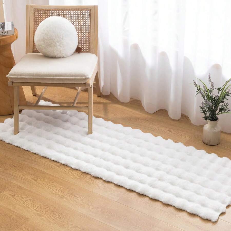 1 件装仿毛皮地毯，蓬松柔软长绒地毯，长方形毛绒地毯，适用于客厅卧室，可机洗长毛地毯 - 3D