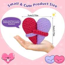 1 pieza Muñeca de peluche suave con forma de corazón de dos colores hecha a mano a ganchillo, muñeca de punto linda como decoración para la mesita de noche, el coche, el bolso, regalo para niños, pequeña decoración encantadora y curativa, adecuada para cualquier escenario - Multicolor - Ver 2