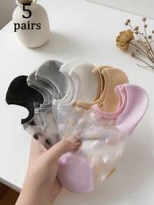 1/5 pares (entrega aleatoria) Calcetines invisibles cómodos y de moda con estampado de lunares para mujer - Multicolor - Ver 9