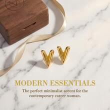 Gold Tone V-Shaped Stud Earrings, Minimalist Geometric Statement Earrings For Women Daily Wear - Multicolor - View 8