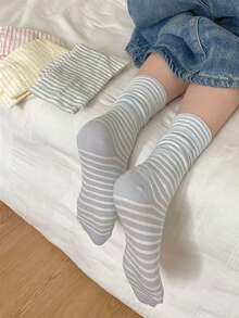 6双装女士彩色条纹袜，可爱韩版校服袜，春夏百搭 - 彩色 - 查看 5