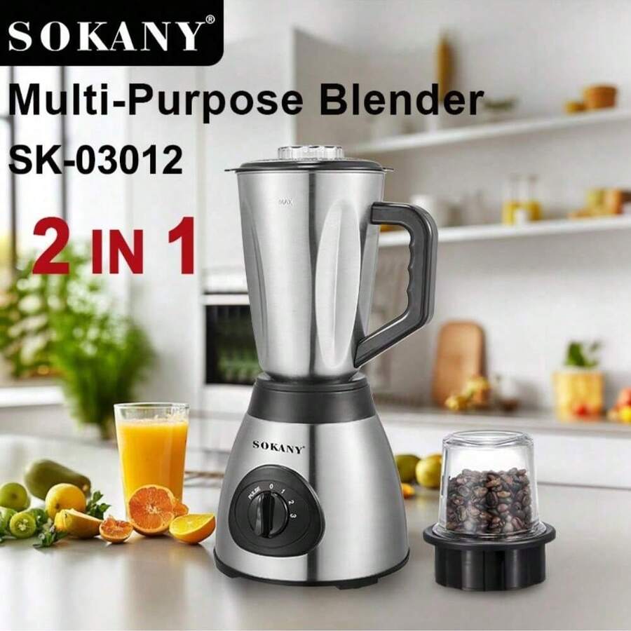 SOKANY 03012 多功能攪拌機，3段可調速，附研磨杯，2合1設計，1.5L大容量，不鏽鋼面板，不鏽鋼刀片，適合居家使用 - 查看 1