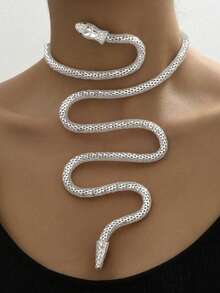 1条女士金属缠绕蛇形脚链，适合日常佩戴 - 銀色 - 查看 2