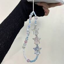 1条海盐蓝串珠手机挂绳，简约清新手机挂饰带 - 藍色 - 查看 5