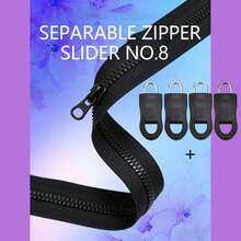 Black No.8 Open-End Zipper 60-150cm With Double Slider & 4 Accessories - C-Black - View 5