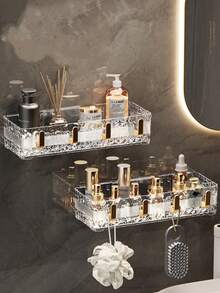 1pc No Drill Bathroom Shelf, Wall Mounted Bathroom Storage Rack - Multicolor - View 4