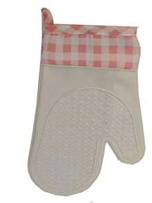 1 Pc Thickened Heat Resistant Gloves, Pink Plaid Cotton Lined Silicone, Non-Slip For Microwave, Oven & Baking - View 9