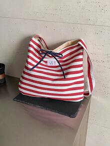 Estilo minimalista versátil y casual. Bolso de bandolera clásico de gran capacidad a rayas, modelo 2026 para mujer - Rojo - Ver 10