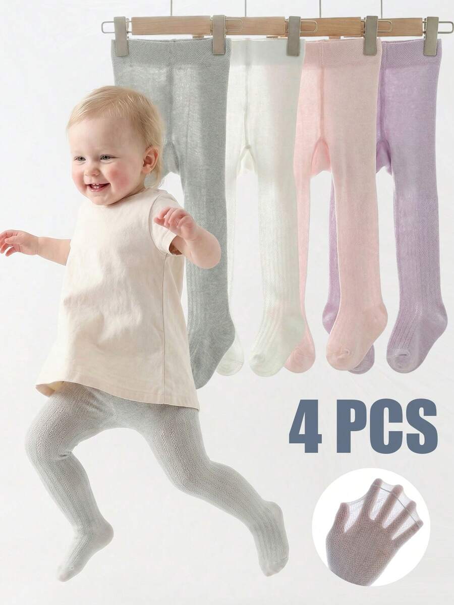 Bộ 4 chiếc quần legging thoáng khí cho bé gái, nhẹ, mềm mại, chống muỗi, thích hợp cho mùa hè. - Nhiều màu - Xem 1