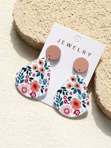 1 Pair Women's Spring/Summer Small Red Flower Blooming Floral Print Ceramic Texture Elegant Cute Stylish Acrylic Water Drop Earrings - Multicolor - View 6