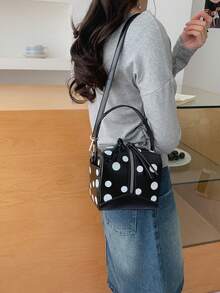 Fashionable Women's Handbag, Polka Dot Box Shaped Mini Crossbody Bag, Niche Design - Black - View 5