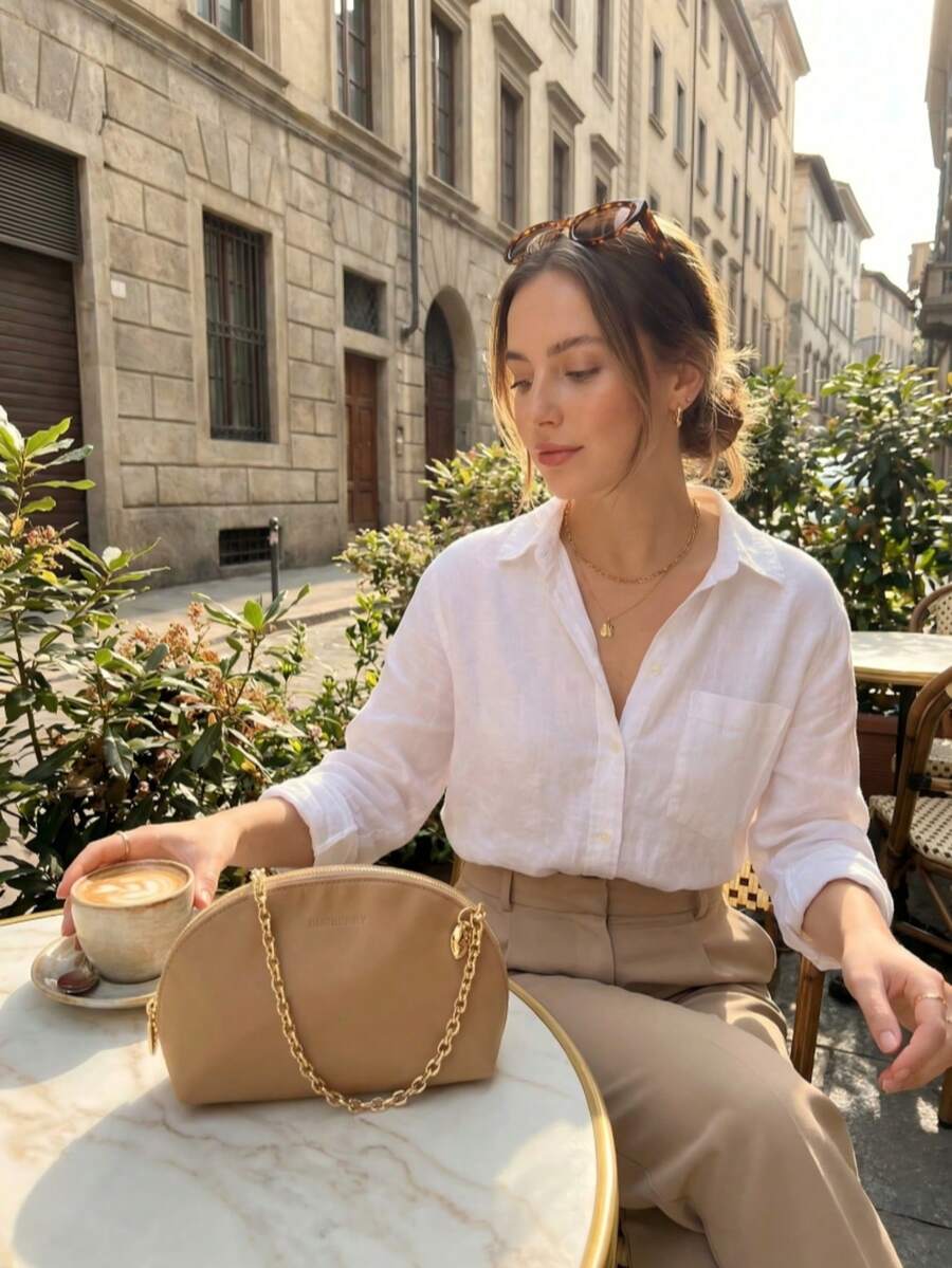 Burberry 1个拉链封口中号米色尼龙收纳包 - 英伦经典简约风格，压纹Logo细节，弧形贝壳造型，多功能化妆包，适合旅行和日常使用 - 棕色 - 查看 1
