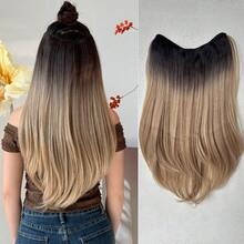 22-Inch V-Shaped Clip-In Ombre Hair Extensions, Black-Brown, Black-Brown, Wine Red, Brown, Heat-Resistant Synthetic Fiber Wigs Suitable For Women's Christmas, Halloween Parties And Daily Use - Two-Tone - View 26