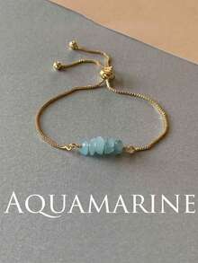 Pulseira de Contas com Cordão de Pedra Natural - Pulseira Ajustável de Pedra Natural - Presente de Joias Feitas à Mão - Presente de Aniversário de Março, Abril e Maio - Azul bebê - Visão 1