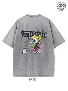 Camisa de manga corta con estampado vintage "Wink" de Von Dutch, con el logo de Von Dutch y un diseño de ojo alado. Ideal para uso casual, con estampados en la parte delantera y trasera. De corte holgado, cómodo y transpirable. Estilo americano oscuro y hardcore, perfecto para el uso diario en verano. - Gris - Ver 3