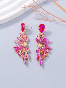 Juran 1 Pair Exaggerated Glass Earrings, Party & Banquet Jewelry Accessories Women - Hot Pink - View 2