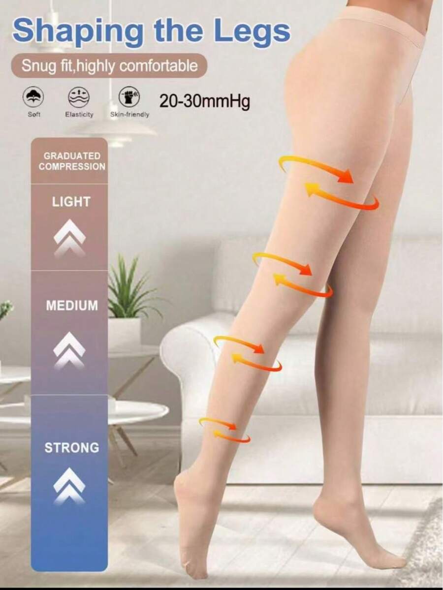 Medias de compresión moderada de 20-30 mmHg para mujeres, transpirables y suaves, leggings sexy de cintura alta, cómodos - Multicolor - Ver 1