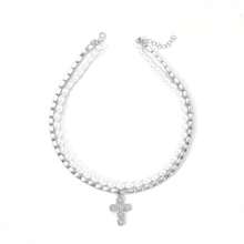 A Baroque Faux Pearl Necklace Diamond Cross Pendant Clavicle Chain Suitable For Women Daily Wear - Multicolor - View 9