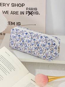 1 pieza Bolsa organizadora de cosméticos multifuncional con estampado floral, con cierre de cremallera, portátil, para guardar brochas de maquillaje, adecuado para lápices labiales, brochas, cuidado de la piel, teléfono, monedas, artículos pequeños, para uso en el hogar, viajes, vacaciones, escuela, regalo para damas de honor, regalo del Día de la Madre, regalo de cumpleaños, regalo para amigos y maestros, útiles escolares - Multicolor - Ver 2