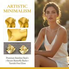 Round Wave-Shaped Earrings, With A Simple Geometric Style, Suitable For Both Parties And Daily Wear - Gold - View 12