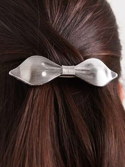 1pc Silver Abstract Bowknot Spring Clip, Fashion Casual Bow Hair Clip, Minimalist Solid Striped Versatile Metal Side Clip