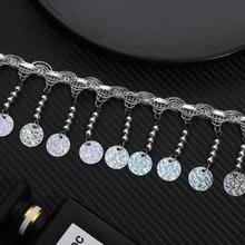 2 Yards 6cm Wide Silver Beads Sequins Beaded Fringe, Fashion Dress Costume Handbag Shoes Fringe, Lampshade Fringe - Multicolor - View 6