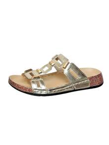 Giày sandal đế xuồng cỡ lớn dành cho nữ, đế mềm mại, khóa kim loại thoải mái, kiểu dáng casual, đế dày, hở mũi, thích hợp đi bộ ngoài trời, hàng mới xuất nhập khẩu. - Vàng - Xem 7