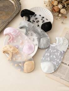 1/5 pares (entrega aleatoria) Calcetines invisibles cómodos y de moda con estampado de lunares para mujer - Multicolor - Ver 2