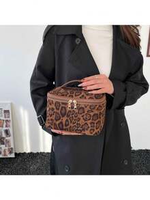 Large Capacity Leopard Print Makeup Bag, Portable Travel Cosmetic Organizer, Fashionable New Minimalist Style - Multicolor - View 6