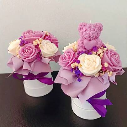 3D硅胶模具，适用于制作玫瑰花和熊形蜡烛、肥皂、树脂工艺品、家居装饰和香薰产品