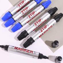 10支双头永久性记号笔，黑色/蓝色大容量防水速干记号笔，适用于产品标记和办公标签，款式和颜色随机。 - 10支(顏色隨機) - 查看 2