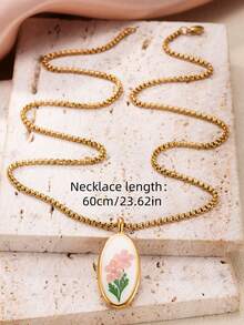 18K镀金不锈钢干花吊坠项链，可爱款式，链长60厘米，夏季饰品，女士节日礼物 - 彩色 - 查看 3