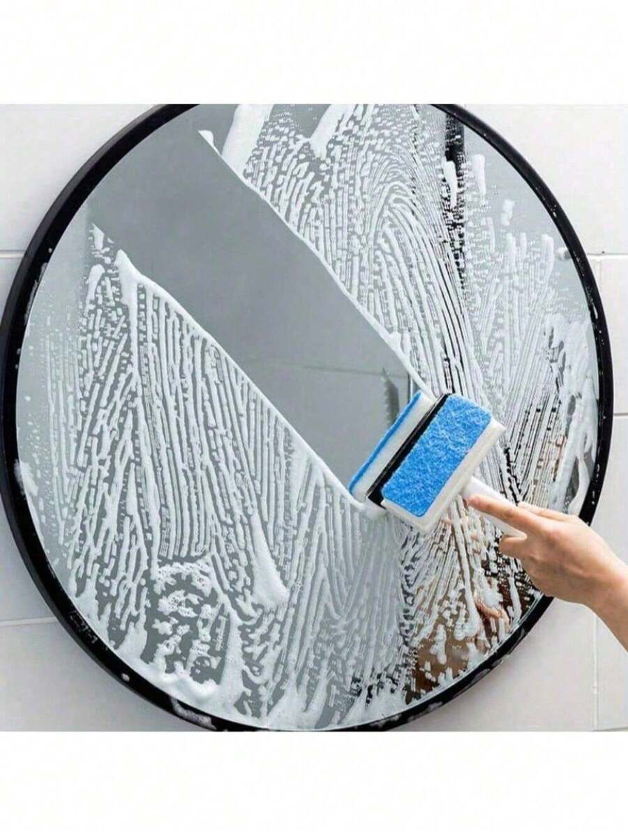 1 Set Of 2 Bathroom Tile & Glass Cleaning Brushes With Rubber Squeegee - Plastic, Double-Sided Glass Scraper, Mirror Wiper And Wall Cleaner, Multipurpose, No Electricity Required - Standard Model - View 1